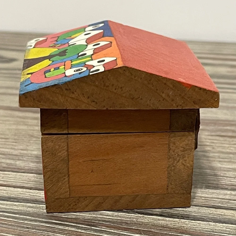 Handcrafted Colorful Folk Art Wooden Miniature Trinket Box Made in Honduras